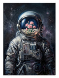 Kaskının içinde küçük bir çiçek büyüten astronot figürü.