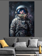 Uzayda Çiçek Tutan Astronot Kanvas Tablo