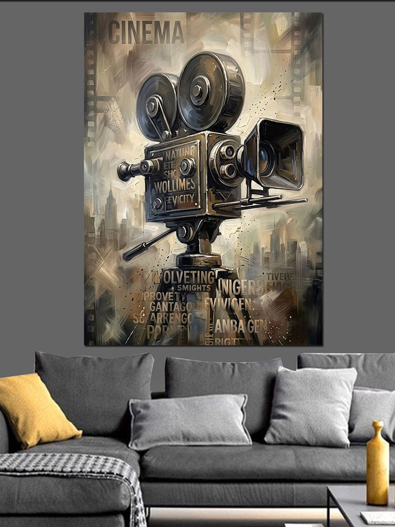 Klasik Sinema Kamerası ve Şeması Kanvas Tablo