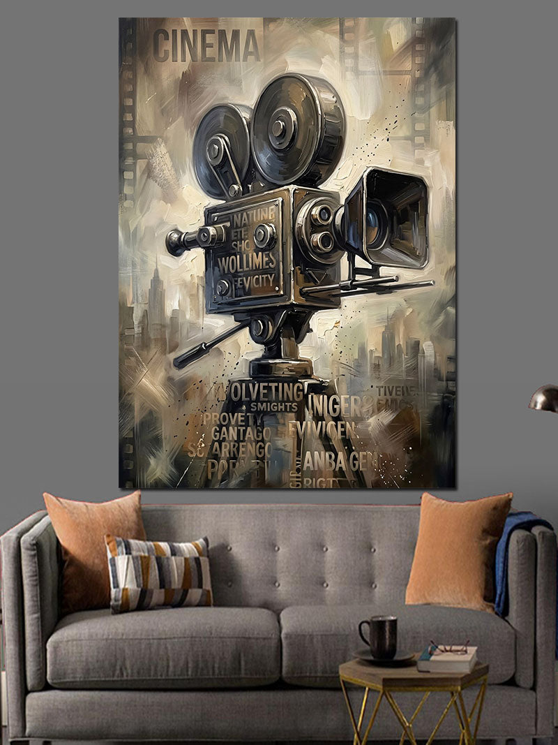 Klasik Sinema Kamerası ve Şeması Kanvas Tablo