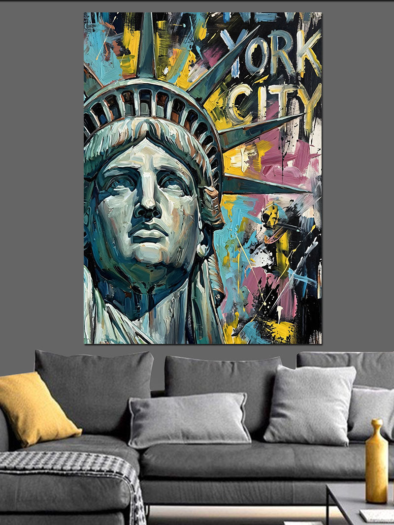 Özgürlük Heykeli ve New York Yazısı Kanvas Tablo