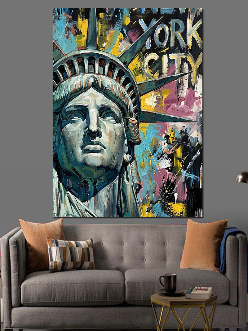 Özgürlük Heykeli ve New York Yazısı Kanvas Tablo