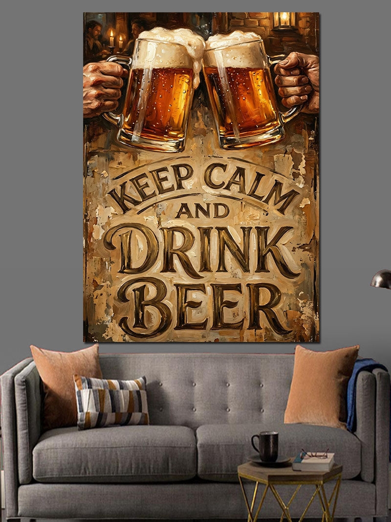 "Keep Calm Drink Beer" Kanvas Tablo
