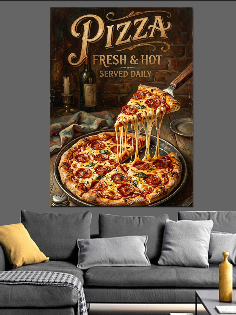 Taze Pişmiş Dilimlenmiş Pizza Kanvas Tablo