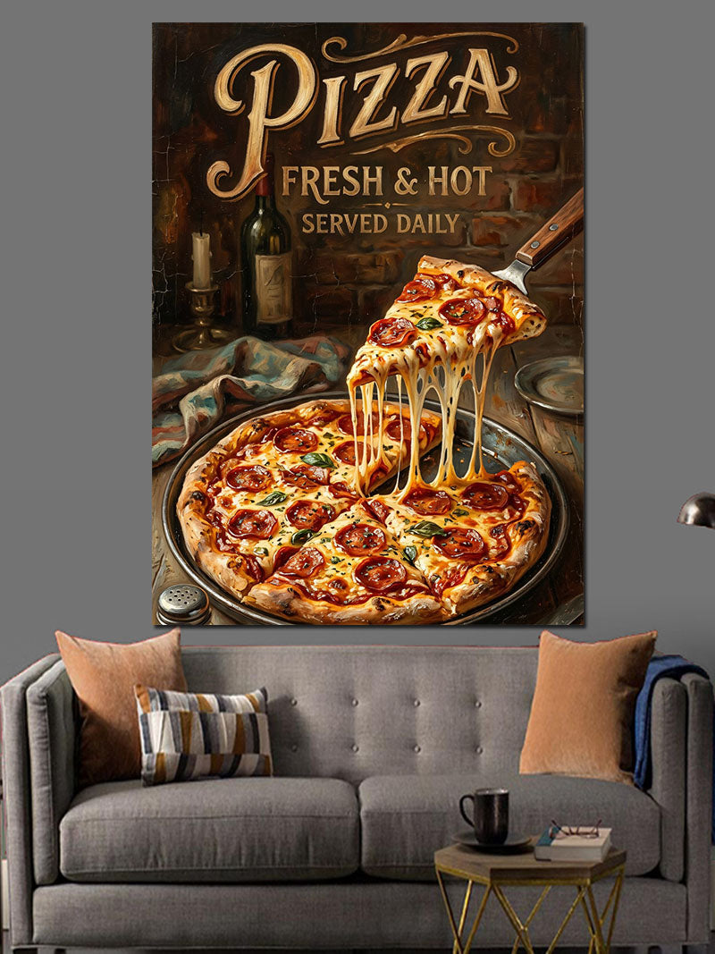 Taze Pişmiş Dilimlenmiş Pizza Kanvas Tablo