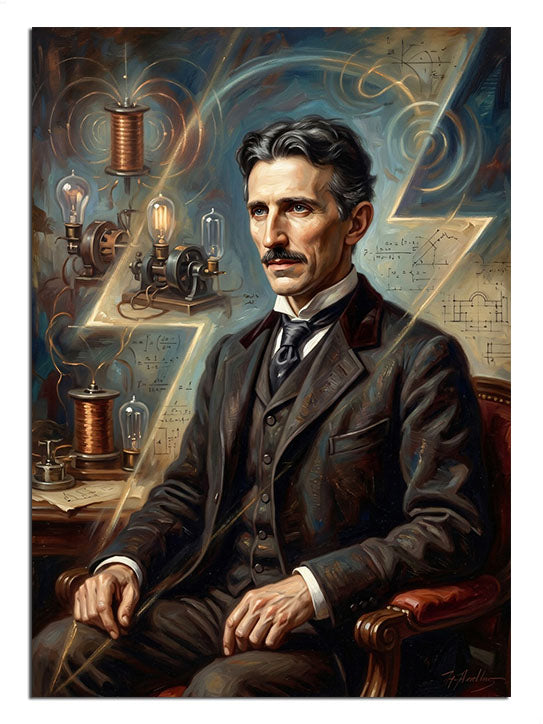 Ünlü mucit Nikola Tesla'nın çalışma odasındaki vakur duruşu.