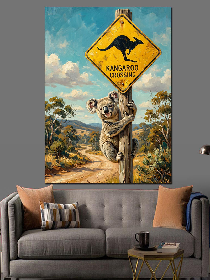 Levhalı Koala ve Kanguru Kanvas Tablo