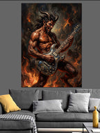 Alevler İçinde Gitar Çalan İblis Kanvas Tablo
