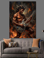 Alevler İçinde Gitar Çalan İblis Kanvas Tablo