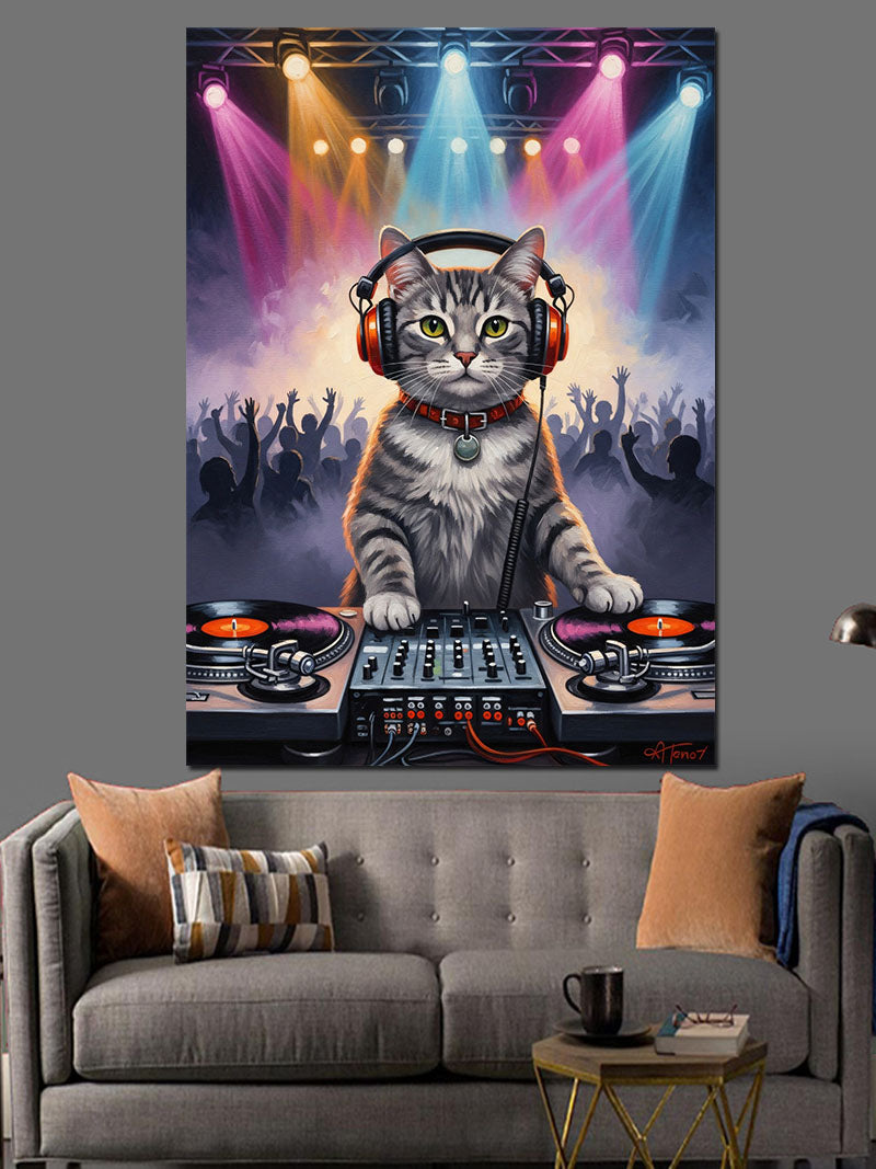 DJ Kulaklıklı Modern Kedi Kanvas Tablo