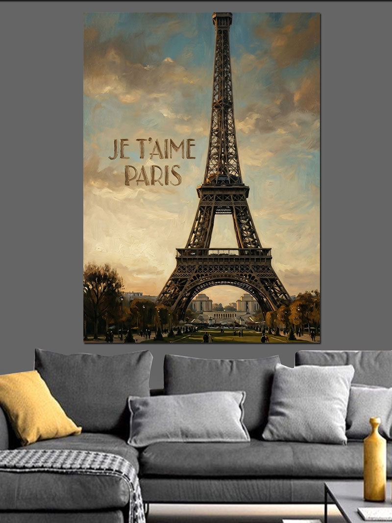 Paris Eyfel Kulesi ve Metin Kanvas Tablo