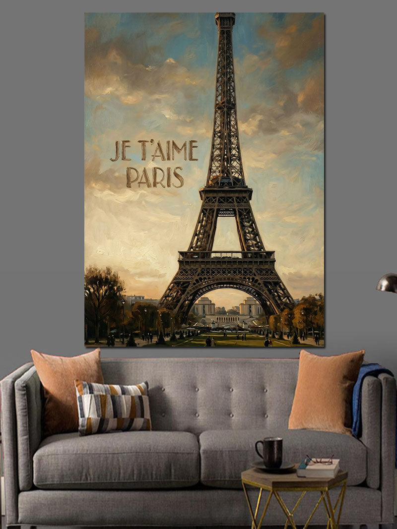 Paris Eyfel Kulesi ve Metin Kanvas Tablo