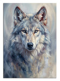 Keskin bakışlı, detaylı tüy dokusuna sahip asil kurt başı.
