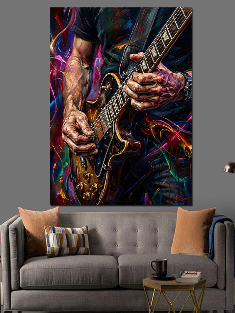 Elektro Gitar Çalan Müzisyen Eli Kanvas Tablo