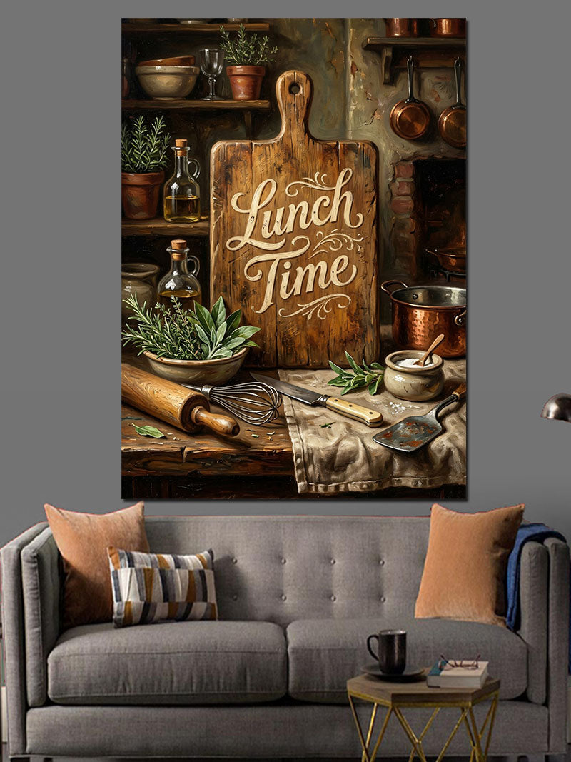 "Lunch Time" Yazılı Mutfak Tahtası Kanvas Tablo