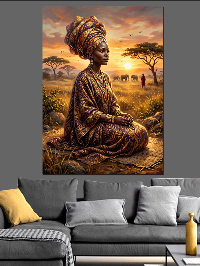 Gün Batımında Afrikalı Kadın Portresi Kanvas Tablo