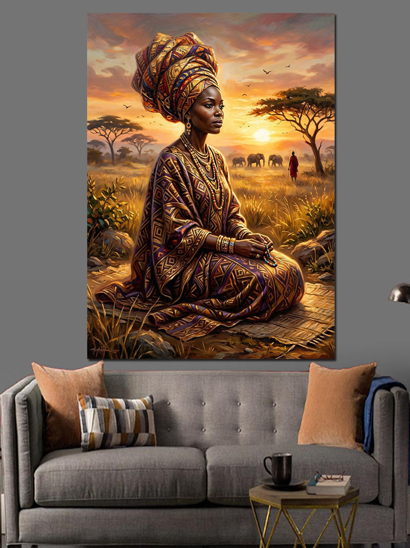 Gün Batımında Afrikalı Kadın Portresi Kanvas Tablo