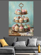 Üç Katlı Renkli Cupcake Standı Kanvas Tablo