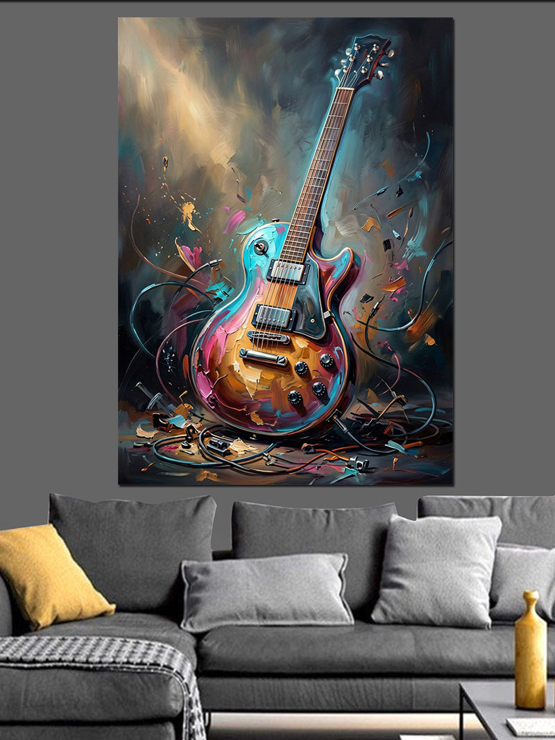 Renk Sıçratmalı Soyut Elektro Gitar Kanvas Tablo