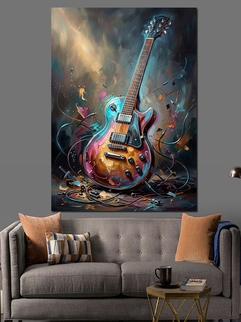 Renk Sıçratmalı Soyut Elektro Gitar Kanvas Tablo