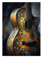 Üzeri karmaşık çiçek ve mandala desenleriyle kaplı klasik gitar.