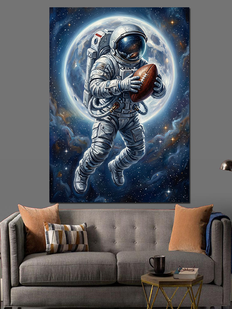 Basketbol Topu Tutan Astronot Uzayda Kanvas Tablo