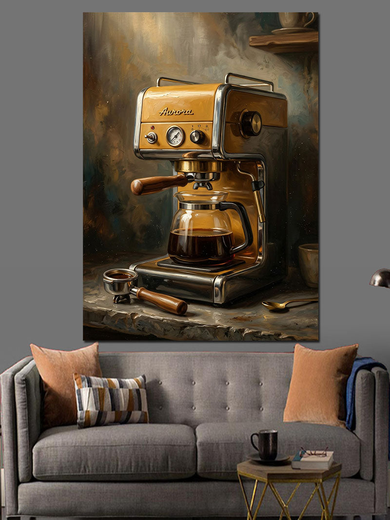 Retro Espresso Kahve Makinesi Tablosu Kanvas Tablo