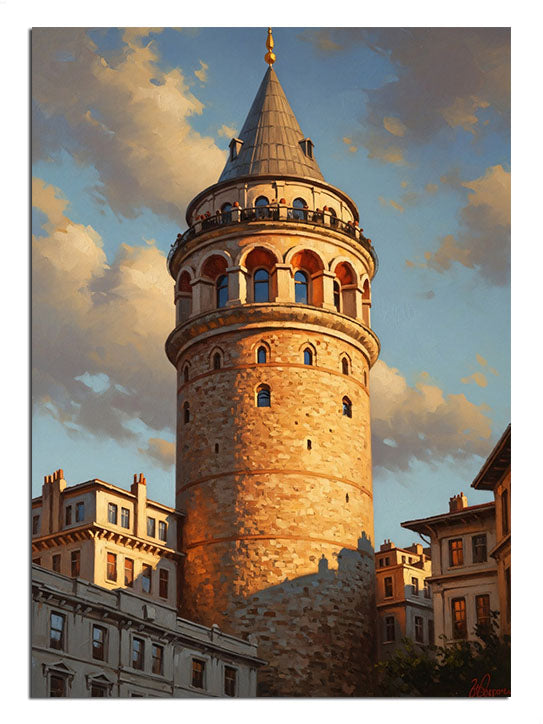 İstanbul'un tarihi silüeti ve altın saatlerde Galata Kulesi.
