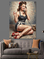 Telefonla Konuşan Retro Pinup Kadın Kanvas Tablo