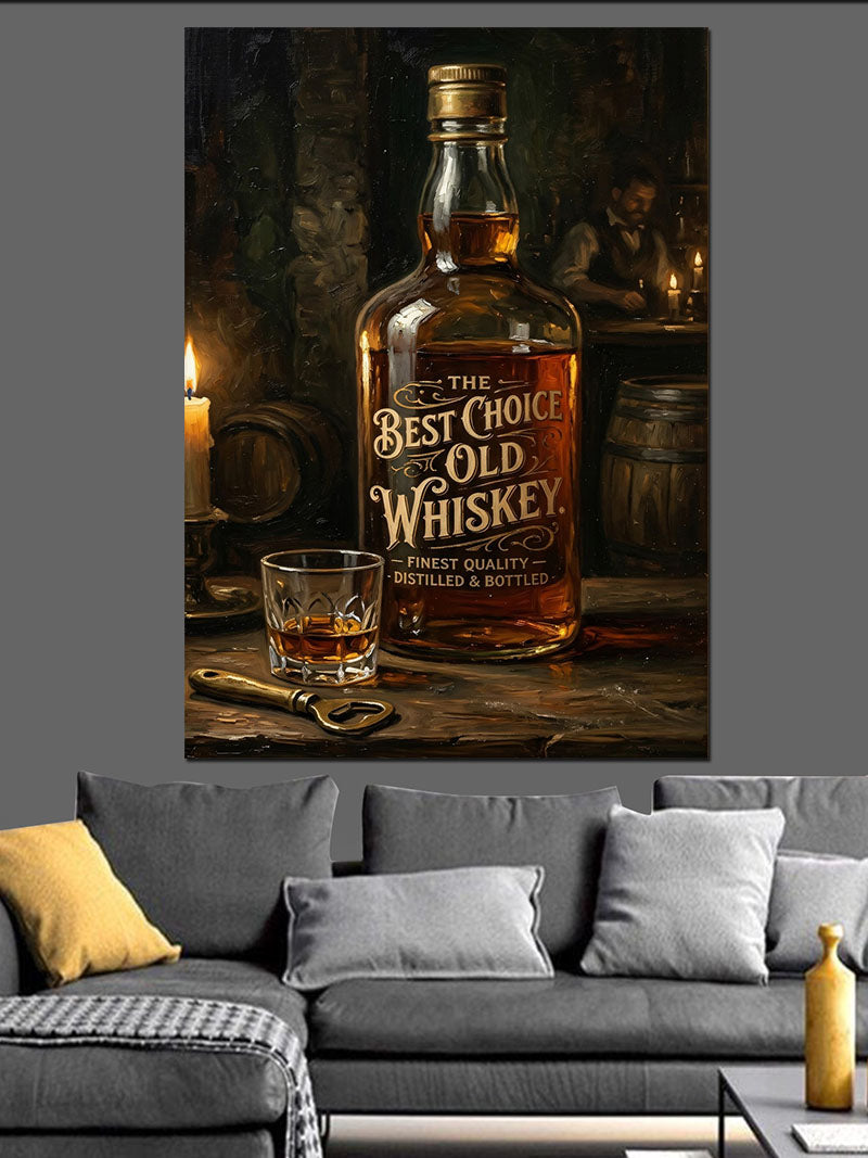 Işıltılı "Old Whiskey" Şişe Sanatı Kanvas Tablo