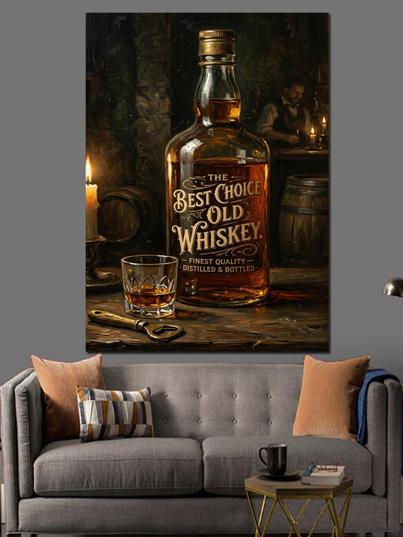 Işıltılı "Old Whiskey" Şişe Sanatı Kanvas Tablo