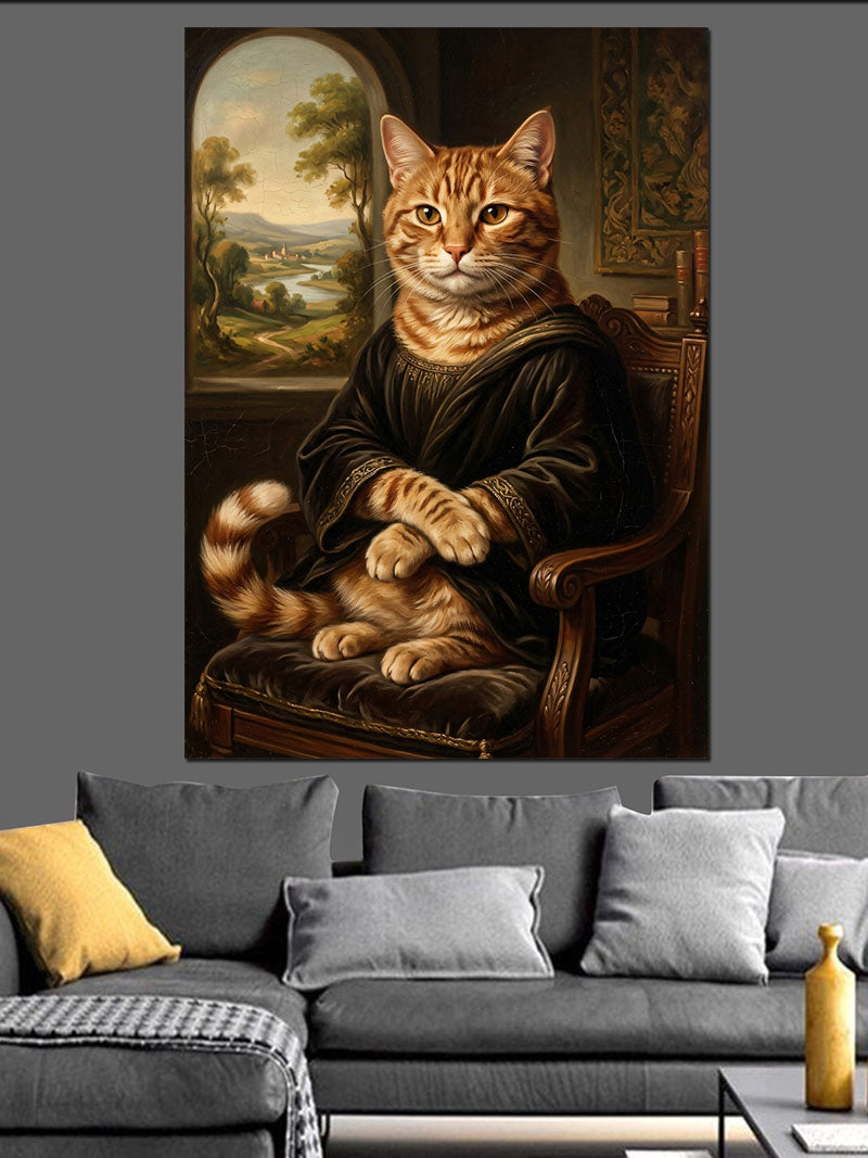 Mona Lisa Tarzı Soylu Kedi Kanvas Tablo