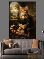 Mona Lisa Tarzı Soylu Kedi Kanvas Tablo
