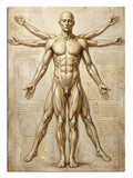 Leonardo da Vinci'nin ünlü Vitruvius Adamı anatomik çizim reprodüksiyonu.