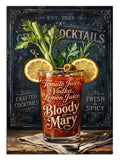 Klasik Bloody Mary kokteyli ve yanındaki malzemelerin illüstrasyonu.