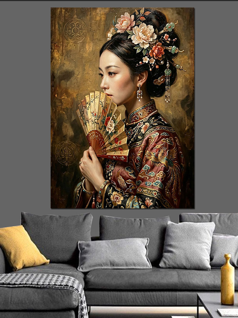 Geleneksel Kıyafetli Japon Kadın Portresi Kanvas Tablo