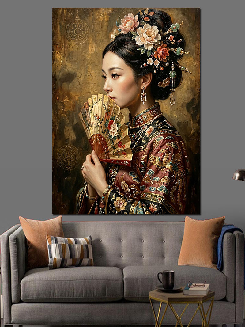Geleneksel Kıyafetli Japon Kadın Portresi Kanvas Tablo