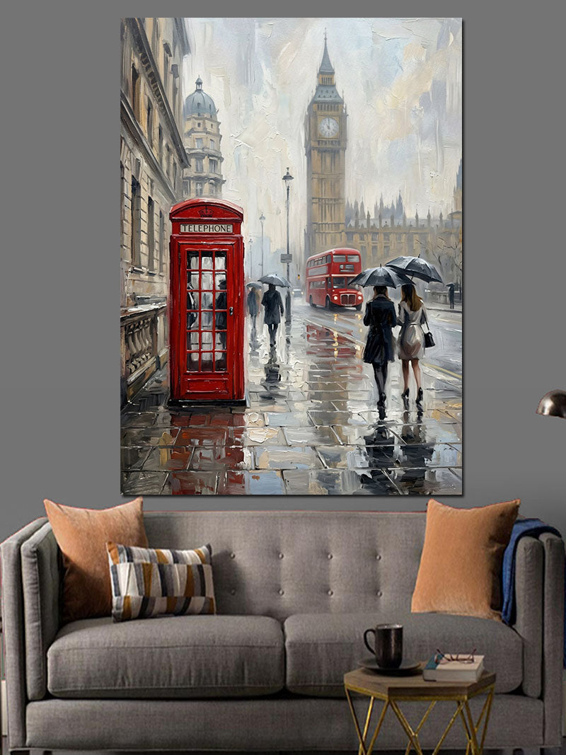 Yağmurlu Londra Sokakları Ve Kulübe Kanvas Tablo