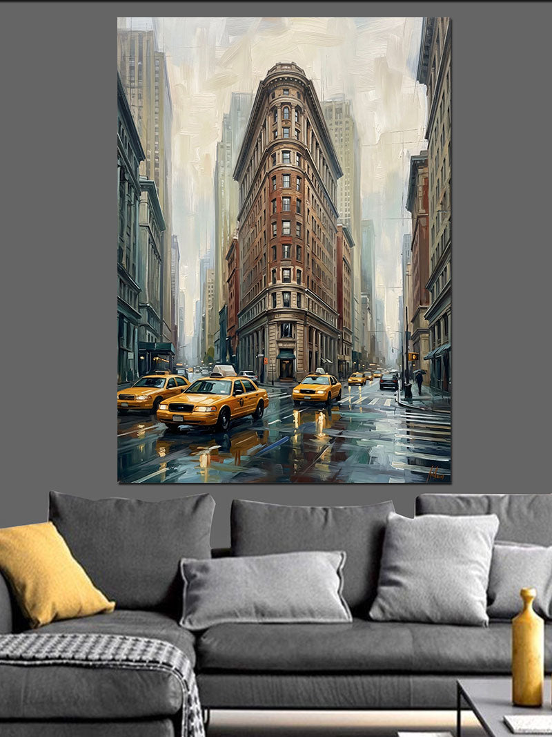 New York Flatiron Binası Yağmurlu Kanvas Tablo