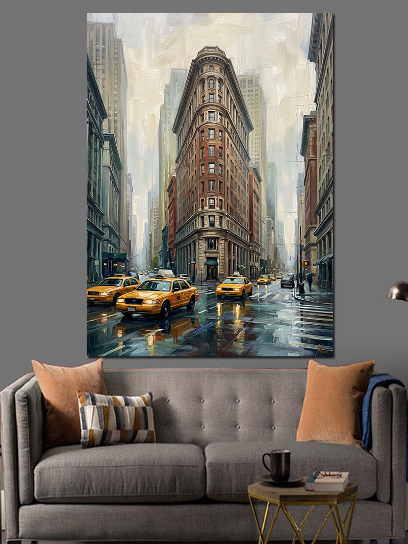 New York Flatiron Binası Yağmurlu Kanvas Tablo