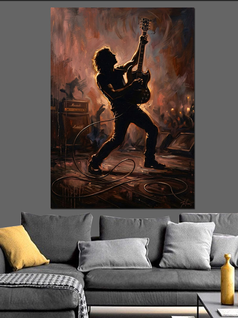 Gitar Çalan Rock Yıldızı Silueti Kanvas Tablo