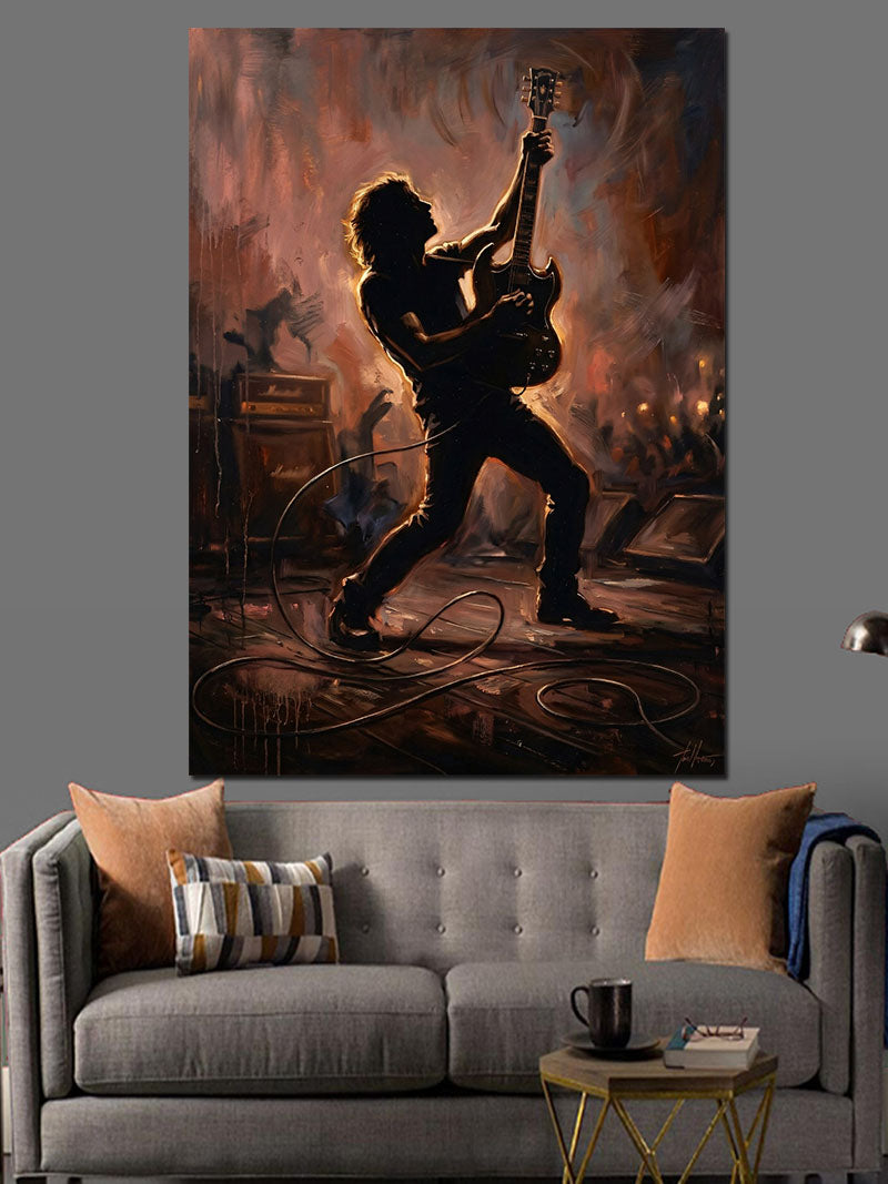 Gitar Çalan Rock Yıldızı Silueti Kanvas Tablo