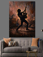 Gitar Çalan Rock Yıldızı Silueti Kanvas Tablo