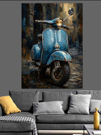 Mavi Retro Vespa Motosiklet Sokakta Kanvas Tablo