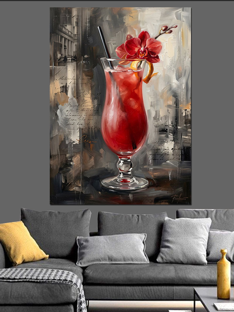 Egzotik Kırmızı Kokteyl İçecek Sanatı Kanvas Tablo