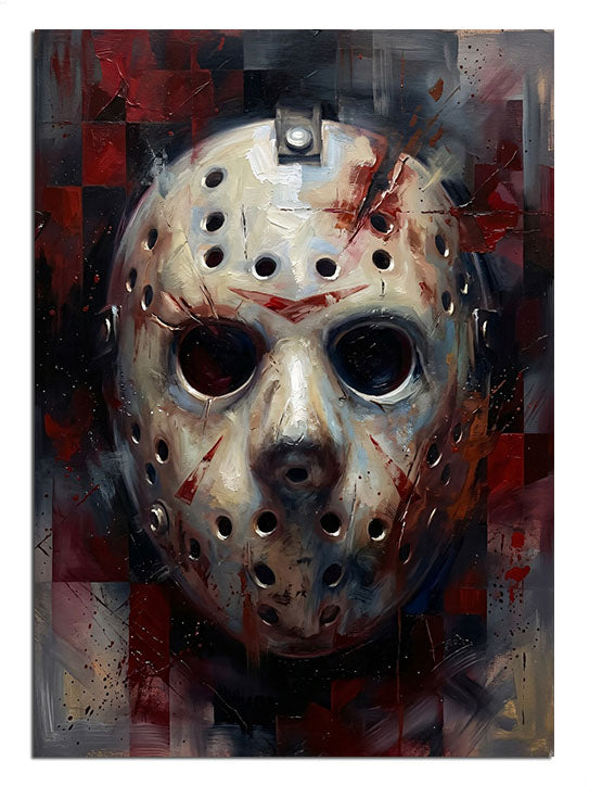13. Cuma filminden ikonik hokey maskeli Jason portresi.