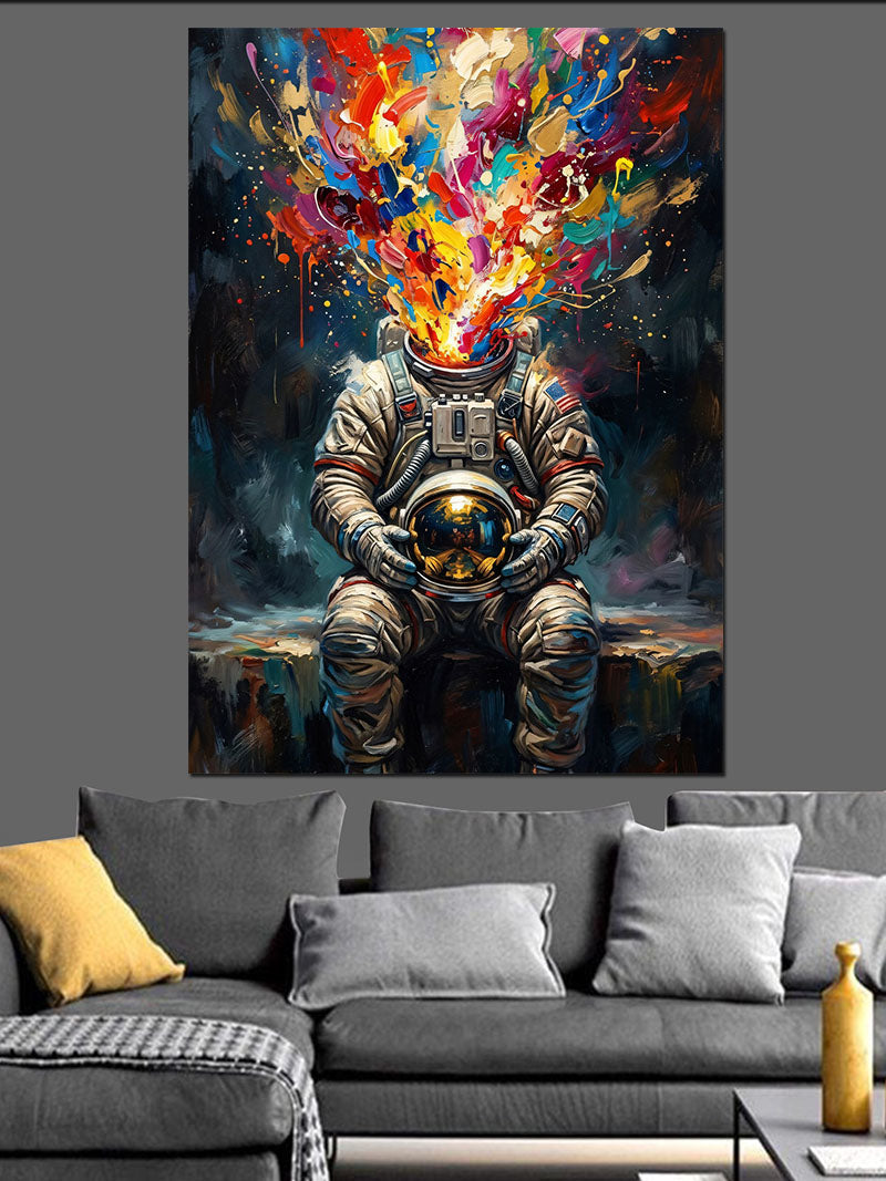 Patlayan Renkli Kasklı Astronot Sanatı Kanvas Tablo