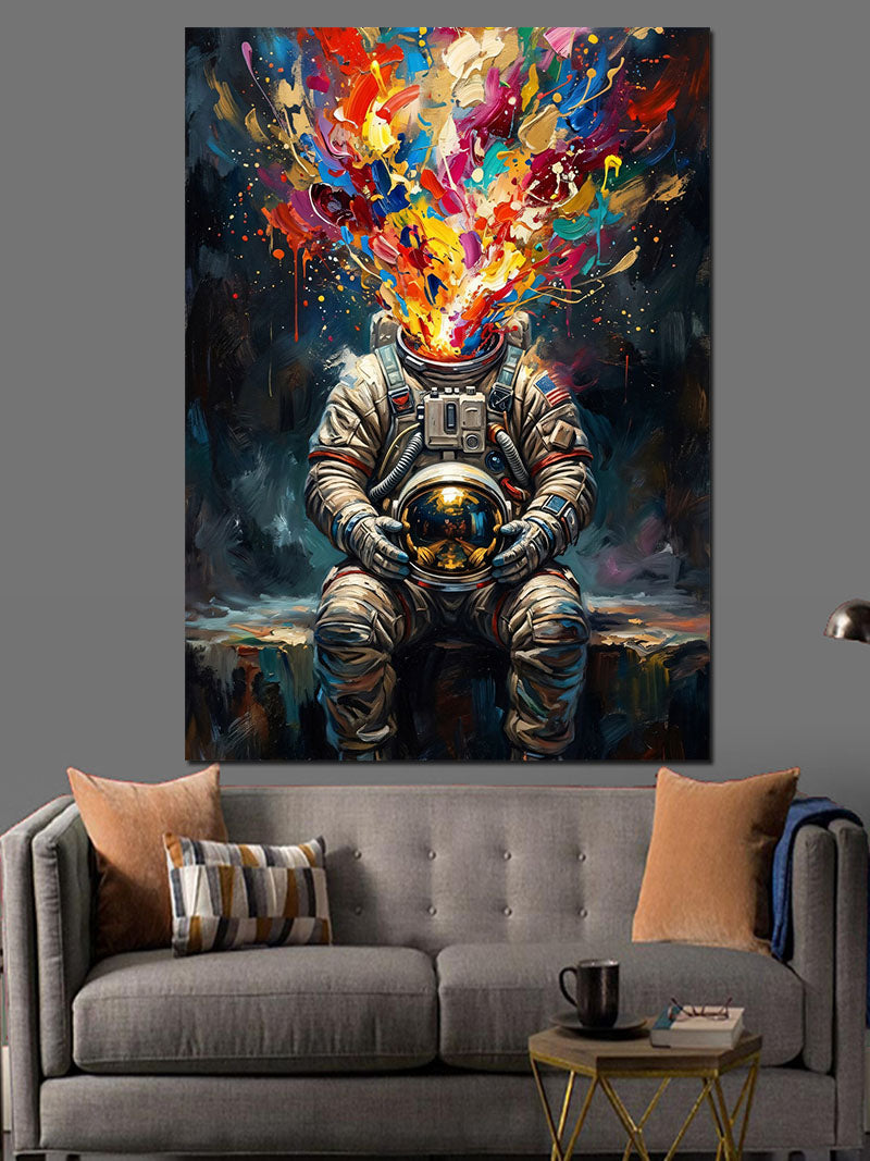 Patlayan Renkli Kasklı Astronot Sanatı Kanvas Tablo