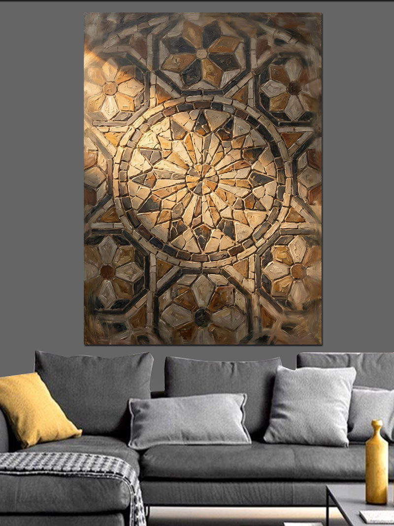 Antik Geometrik Mandala Yer Döşemesi Kanvas Tablo