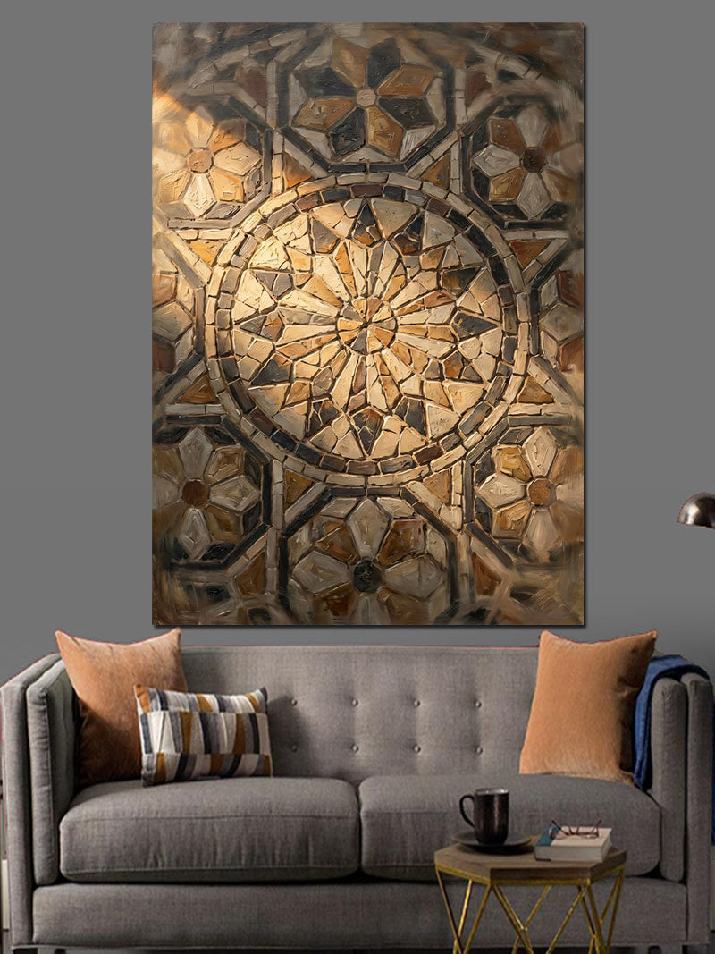 Antik Geometrik Mandala Yer Döşemesi Kanvas Tablo